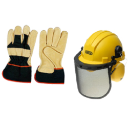 safety gloves and helmet